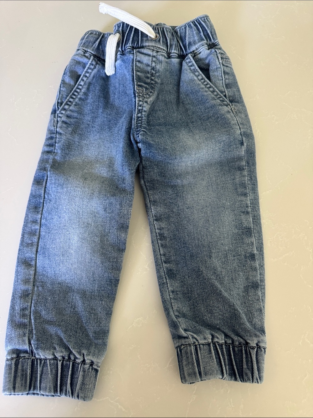 Kids Blue Elastic-Waist Denim Jogger Pants